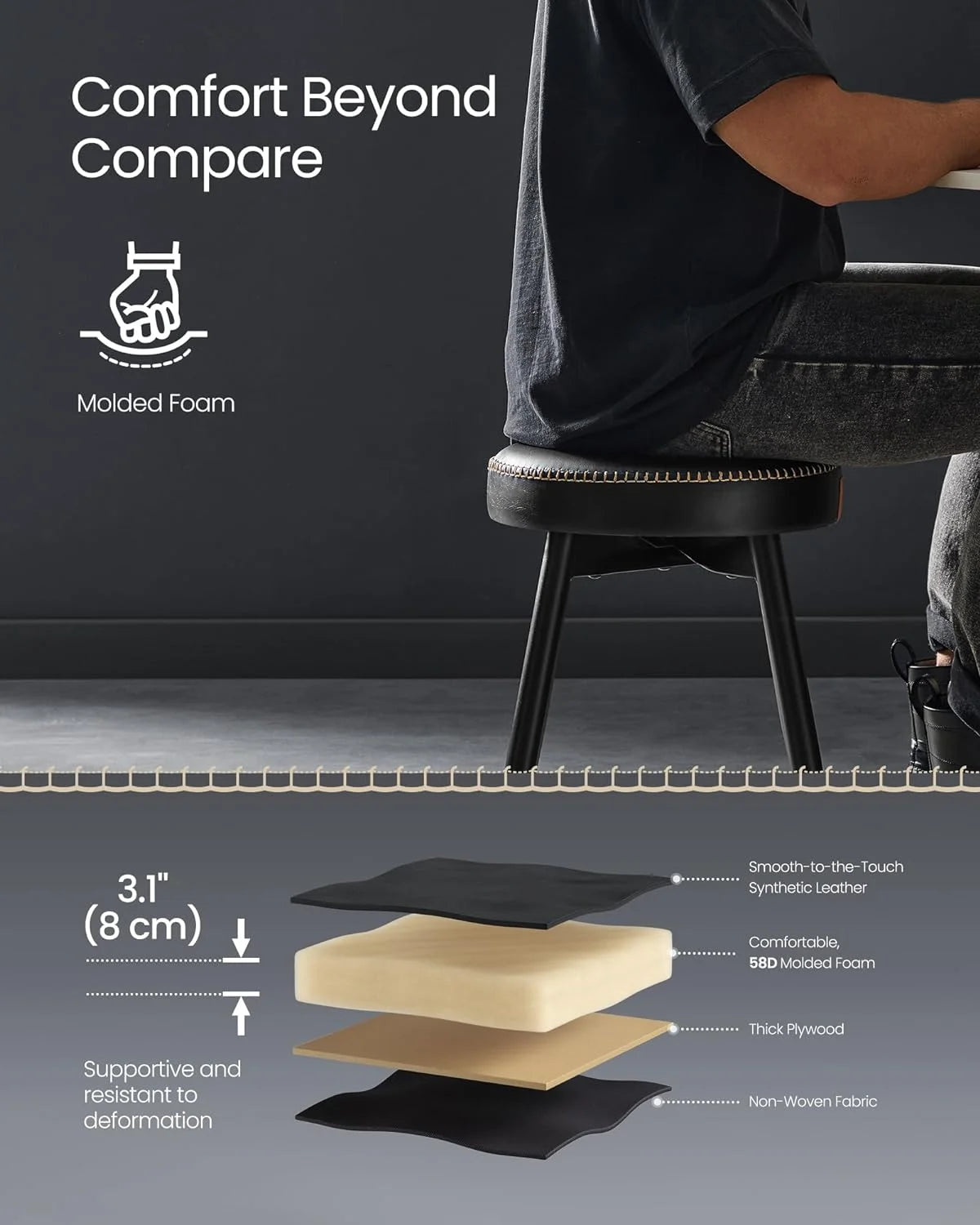 Ink Black Upholstered Dining Stools Set of 2 C96679