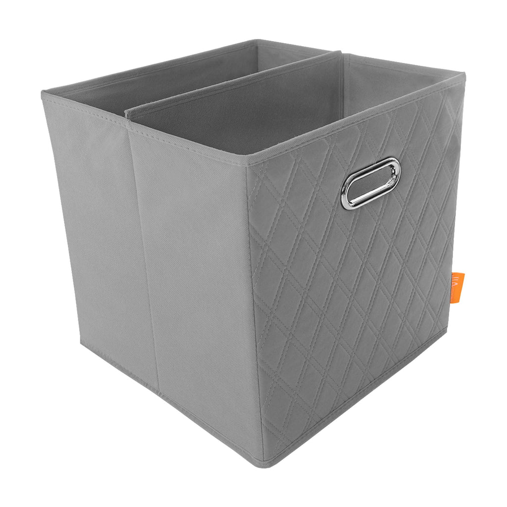 Gray Foldable Faux Leather Storage Cube Bins Set of Four O55337