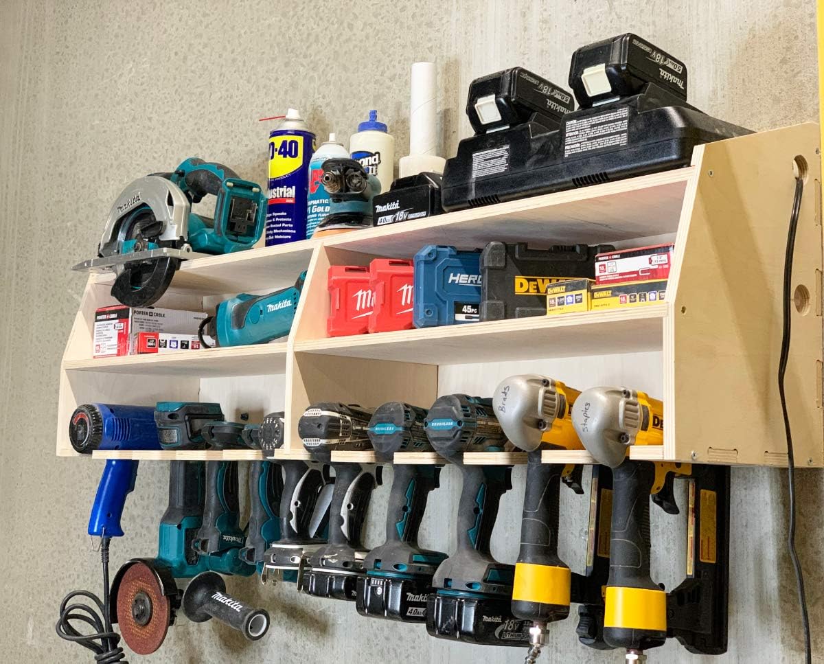 10-Slot Birch Plywood Drill Tool Holder Storage Rack Q80992