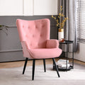 Pink Velvet Tufted Wingback Accent Chair with Solid Metal Legs J60723