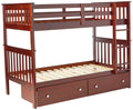 Twin/Twin Mission Bunk Bed with Under Bed Drawers Cappuccino Finish E4466