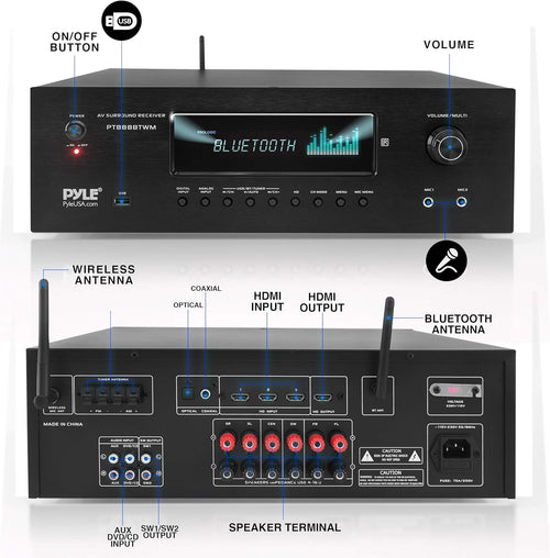 1000W Bluetooth Stereo Amplifier with 2 UHF Wireless Microphone K375