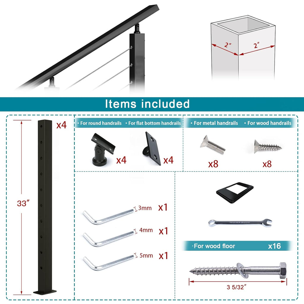 Black 30 Degree Stainless Steel Cable Railing Post B24086