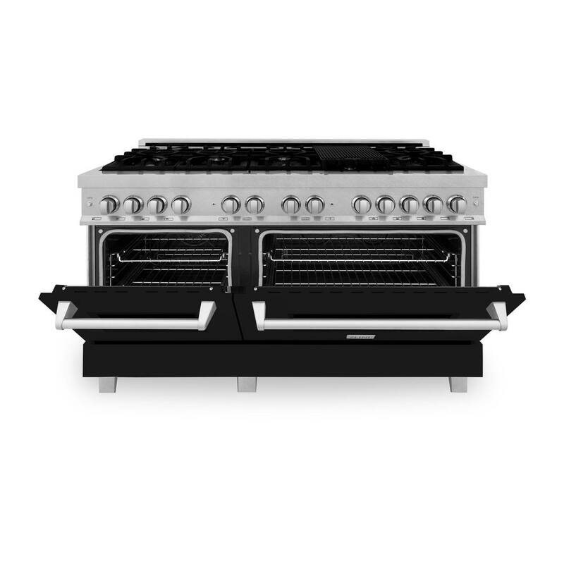 9 Burner Double Oven Dual Fuel Range with Black Matte Door F748