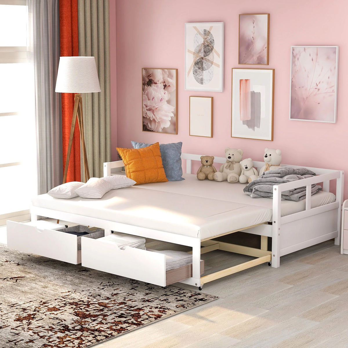 Twin Size White Wooden Daybed with 2 Drawers G5844