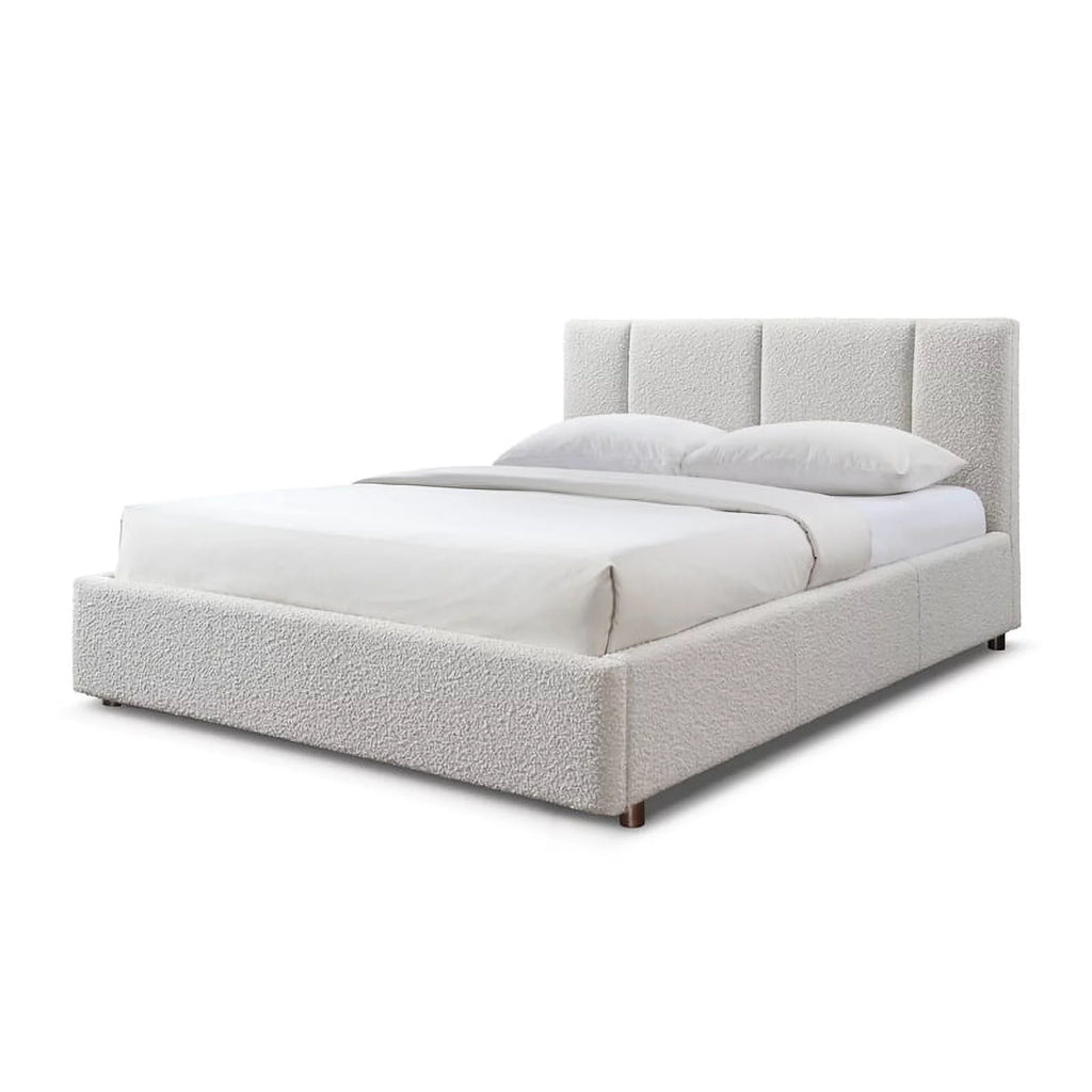 Queen Bed Cream Beige Boucle Fabric N874793
