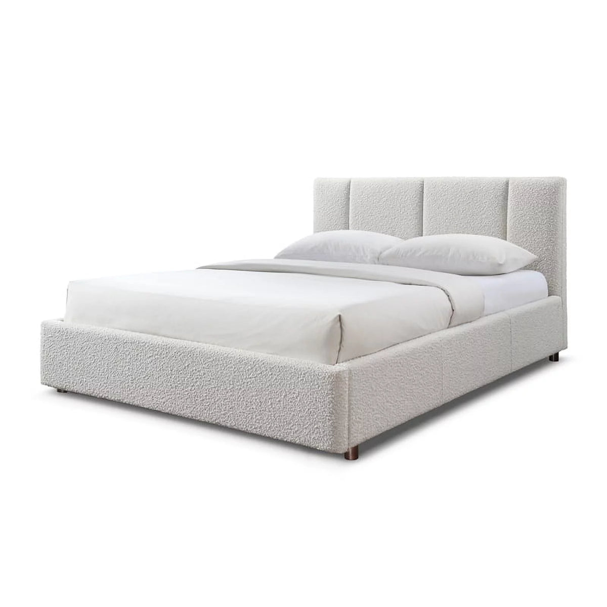Queen Bed Cream Beige Boucle Fabric N874793
