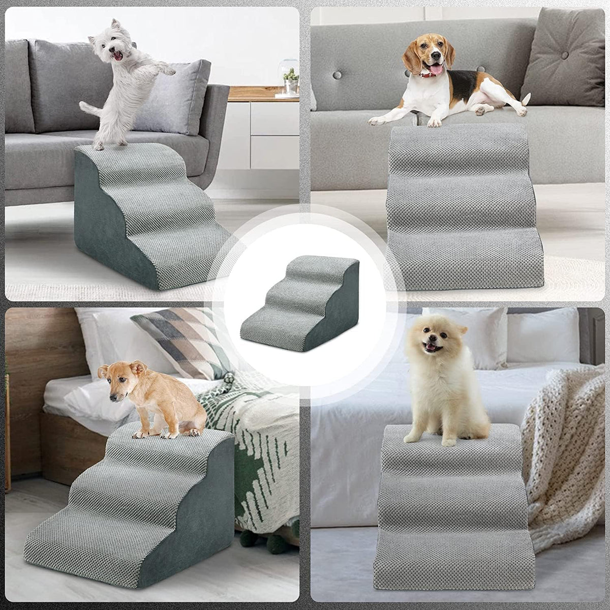 3 Tiers Non-Slip Foam Dog Ramp Stairs for Sofa F73798