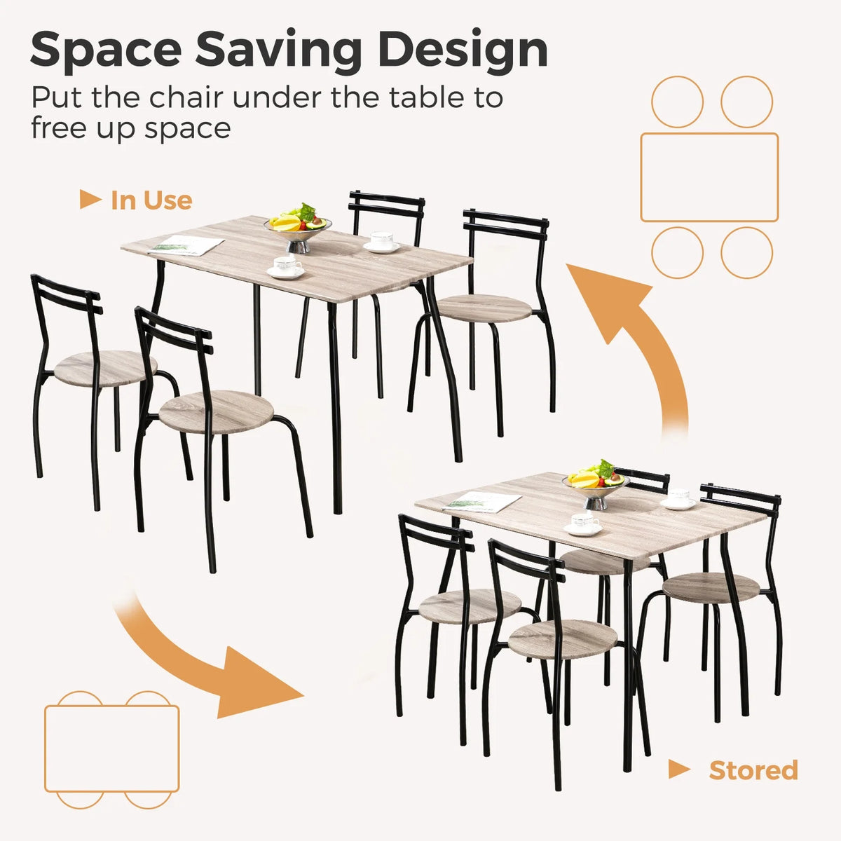 5-Piece Kitchen Table and Chairs for 4 Metal Frame V16334