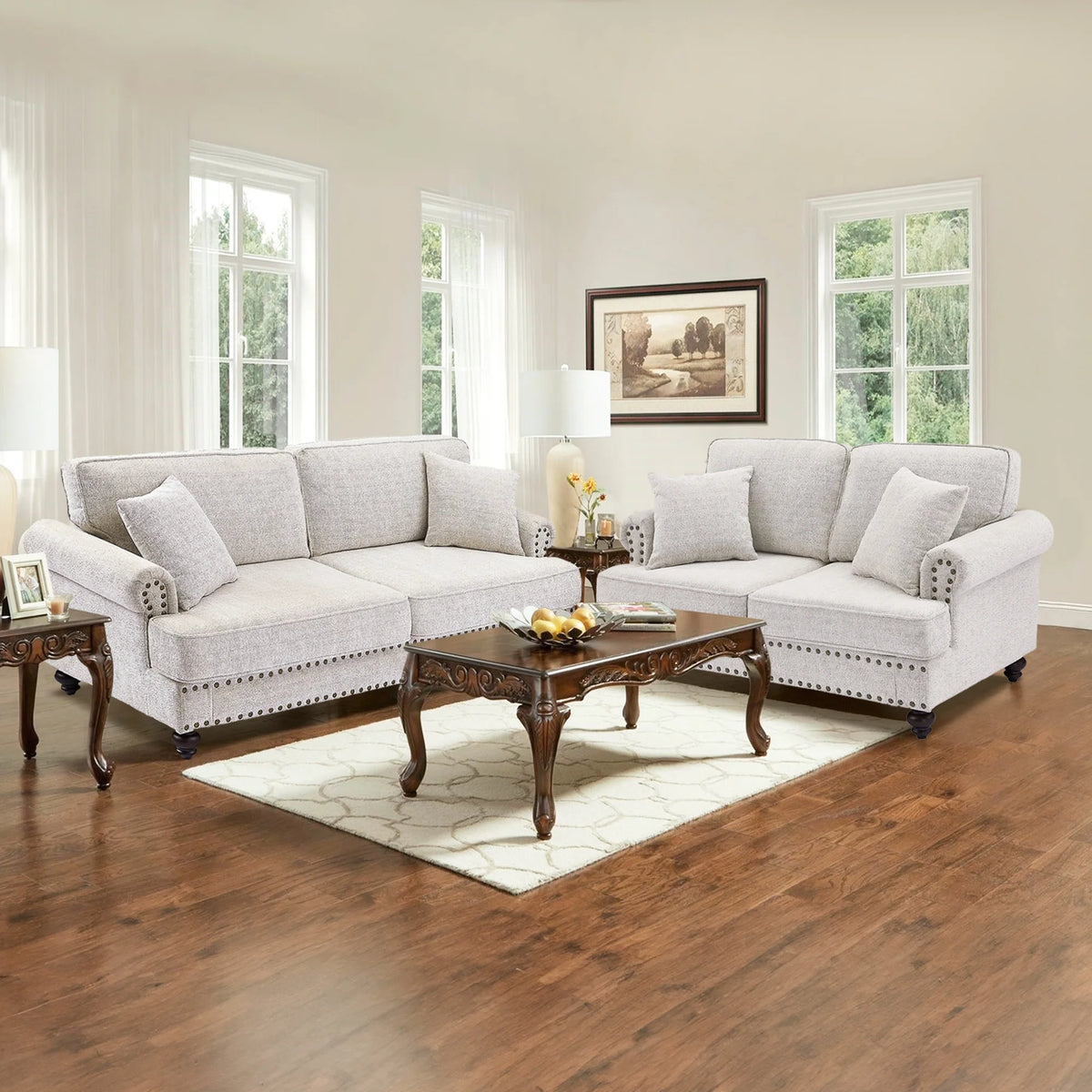 White Chenille 2 Seater Loveseat Sofa Z890