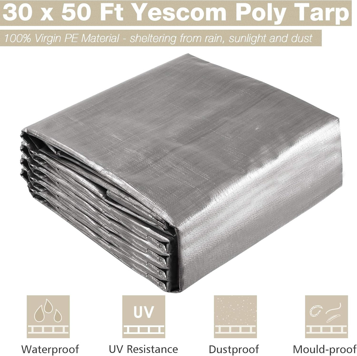Heavy Duty Reinforced Poly Tarp Waterproof Tarpaulin 10-mil with Eyelets Q797549
