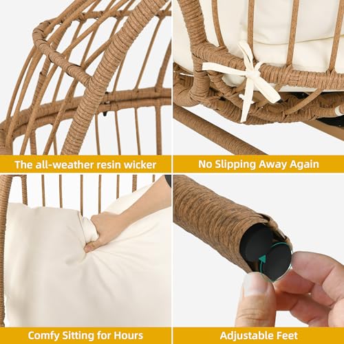 Beige Wicker Egg Chair with Ottoman C8349