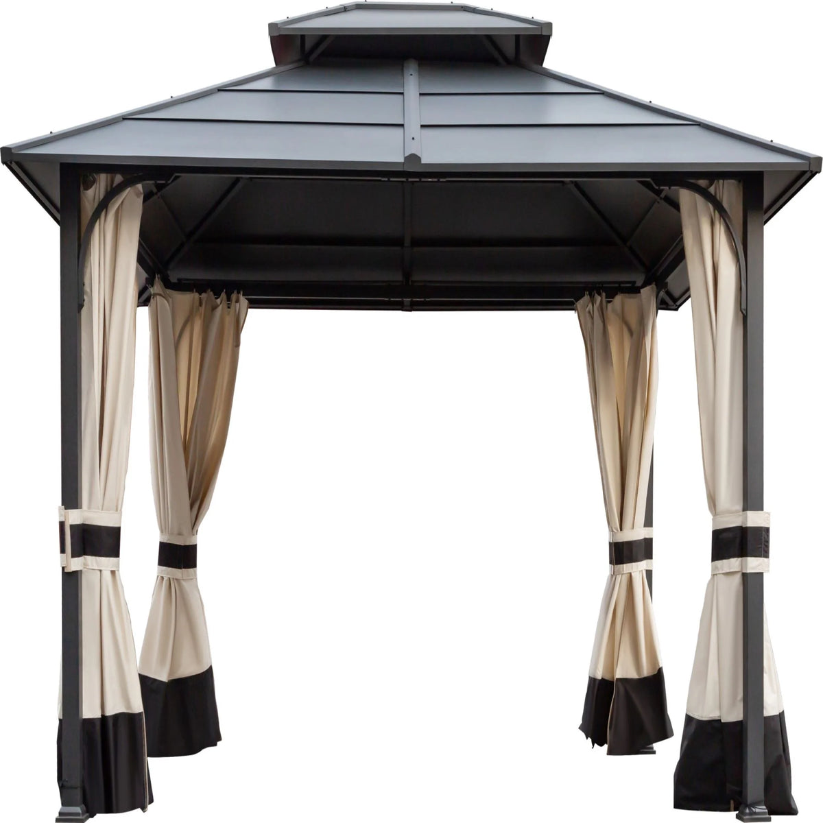 10x12ft Galvanized Steel Hard Top Outdoor Gazebo with Netting and Curtains B2703