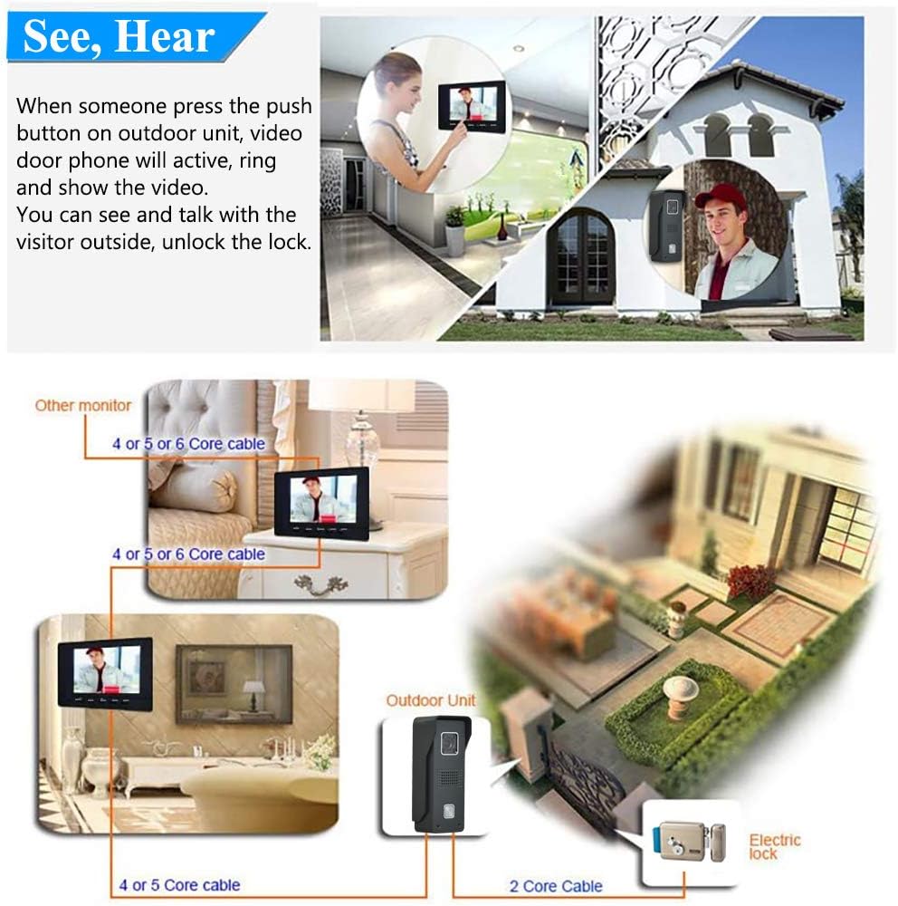 7 Inches Wired Video Door Phone System with IR Night Vision Camera V856