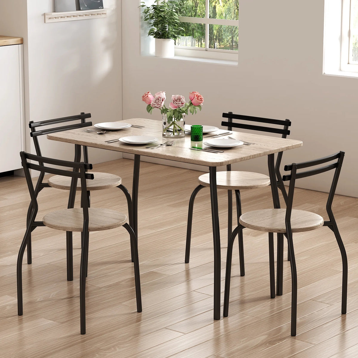 5-Piece Kitchen Table and Chairs for 4 Metal Frame V16334