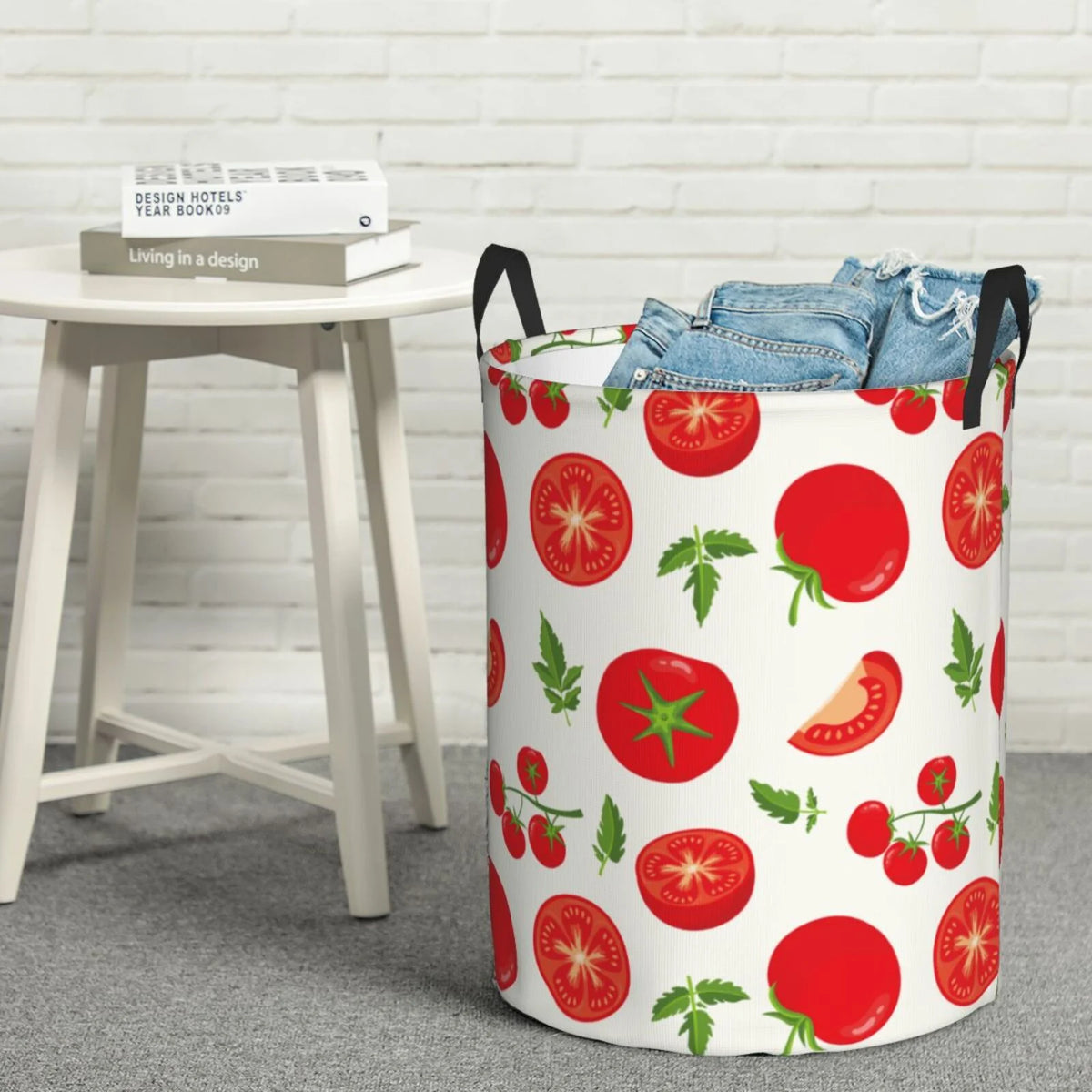 Laundry Hamper With Handles Fresh Red Tomato Round Lightweight Storage Basket Y47531