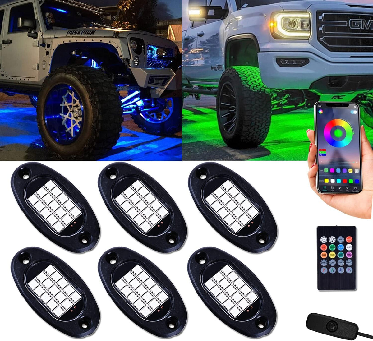 RGB LED Rock Lights Kit 10 Pods Multicolor Pack of 2 X953