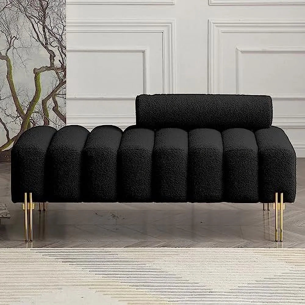 53.2" Modern Loveseat Sofa Couch Upholstered Accent Sofa with Golden Legs and Adjustable Backrest Small Teddy Fleece Couches M771