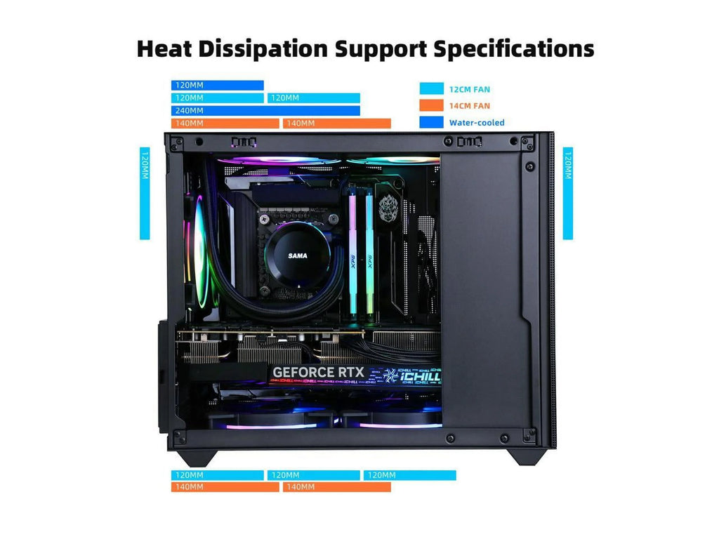 Black Micro ATX Mid Tower Computer Case with 120mm Fan R5959