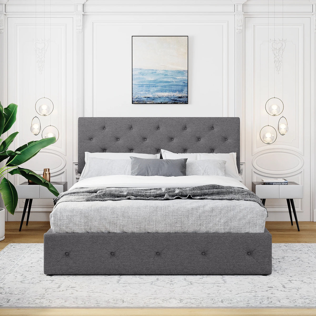 Queen Upholstered Platform Bed Frame with Hydraulic Storage T73122