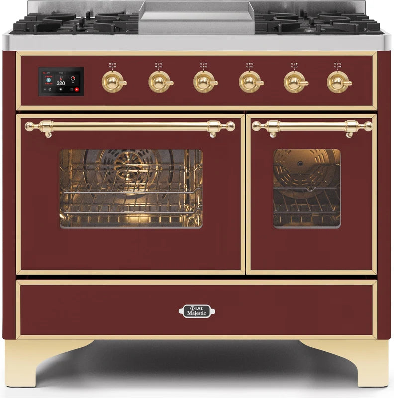 40 Dual Fuel Natural Gas Range in Burgundy with Brass Trim X79887