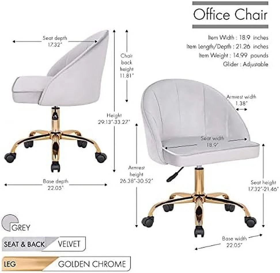 Velvet Home Office Desk Chair with Gold Metal Legs Y9456