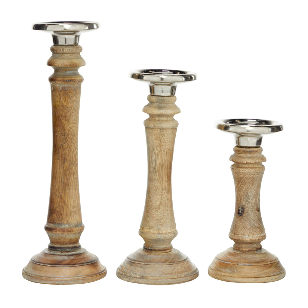 Brown Mango Wood Candle Holder Set of 3 Y254
