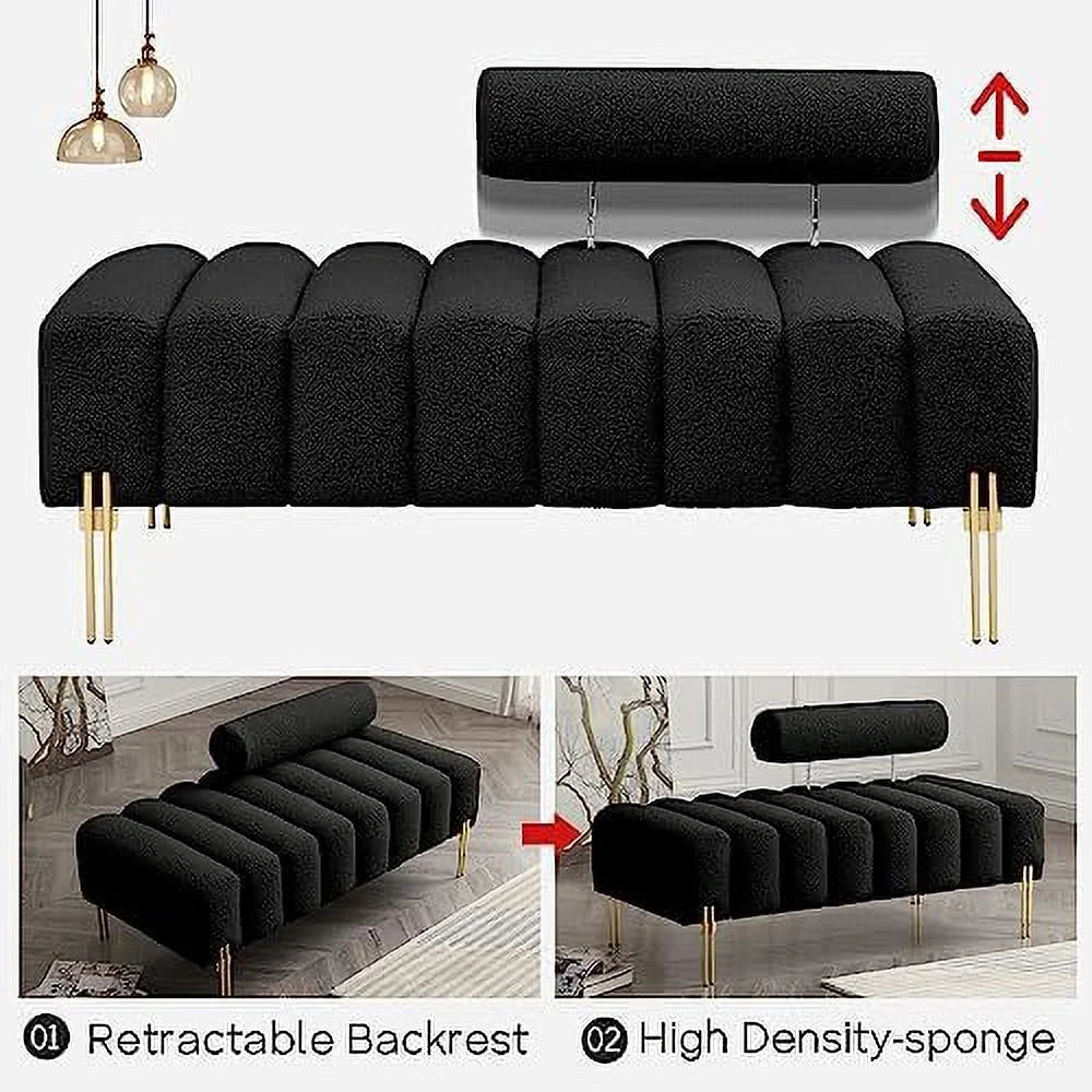 53.2" Modern Loveseat Sofa Couch Upholstered Accent Sofa with Golden Legs and Adjustable Backrest Small Teddy Fleece Couches M771