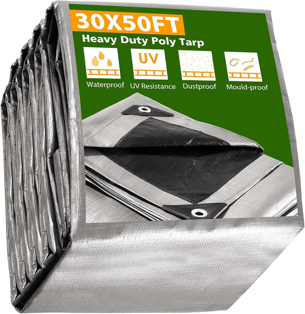 Heavy Duty Reinforced Poly Tarp Waterproof Tarpaulin 10-mil with Eyelets Q797549