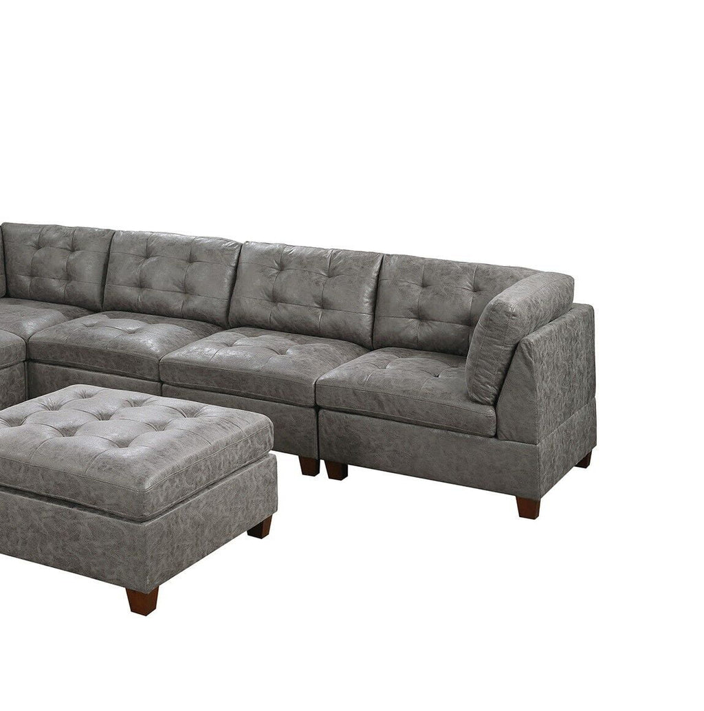 Antique Grey Leatherette 7pcs Sectional Sofa Set Z738