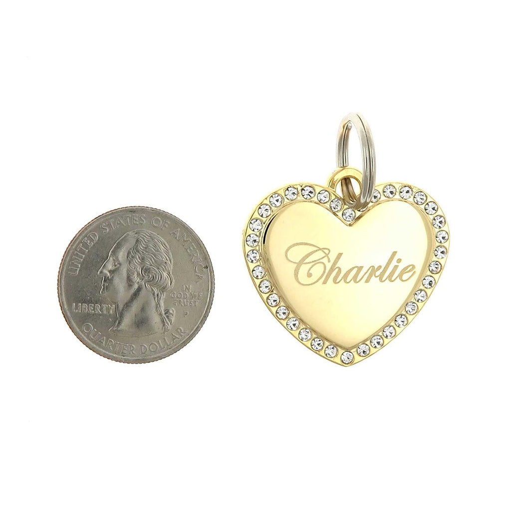 Custom Engraved Gold-Plated Heart Rhinestones Pet ID Tag H750