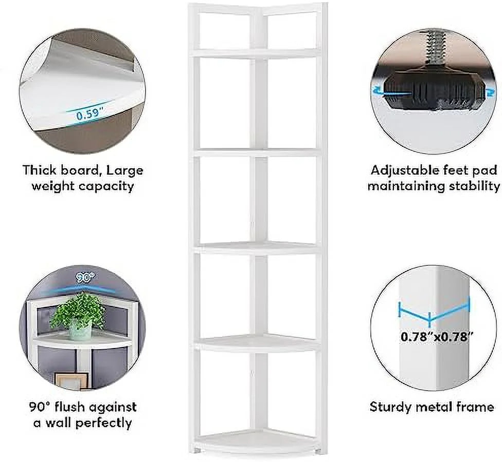 6 Tier 70.9 Inch Tall Corner Bookshelf Q3268