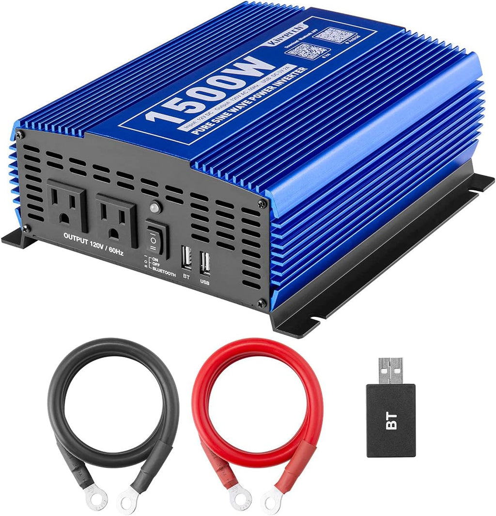 3000W Pure Sine Wave Power Inverter 12V DC to 110V AC Car Inverter with Bluetooth 4 AC Outlets 2 USB Ports G9431
