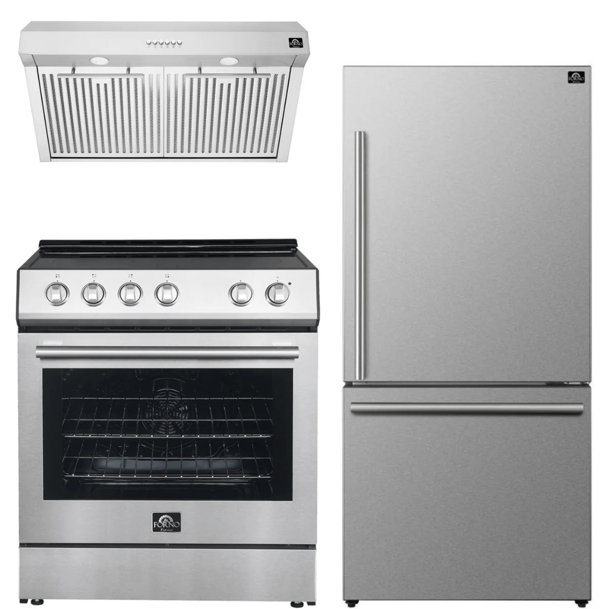 30 Electric Range, Range Hood and Refrigerator in Stainless Steel E49950