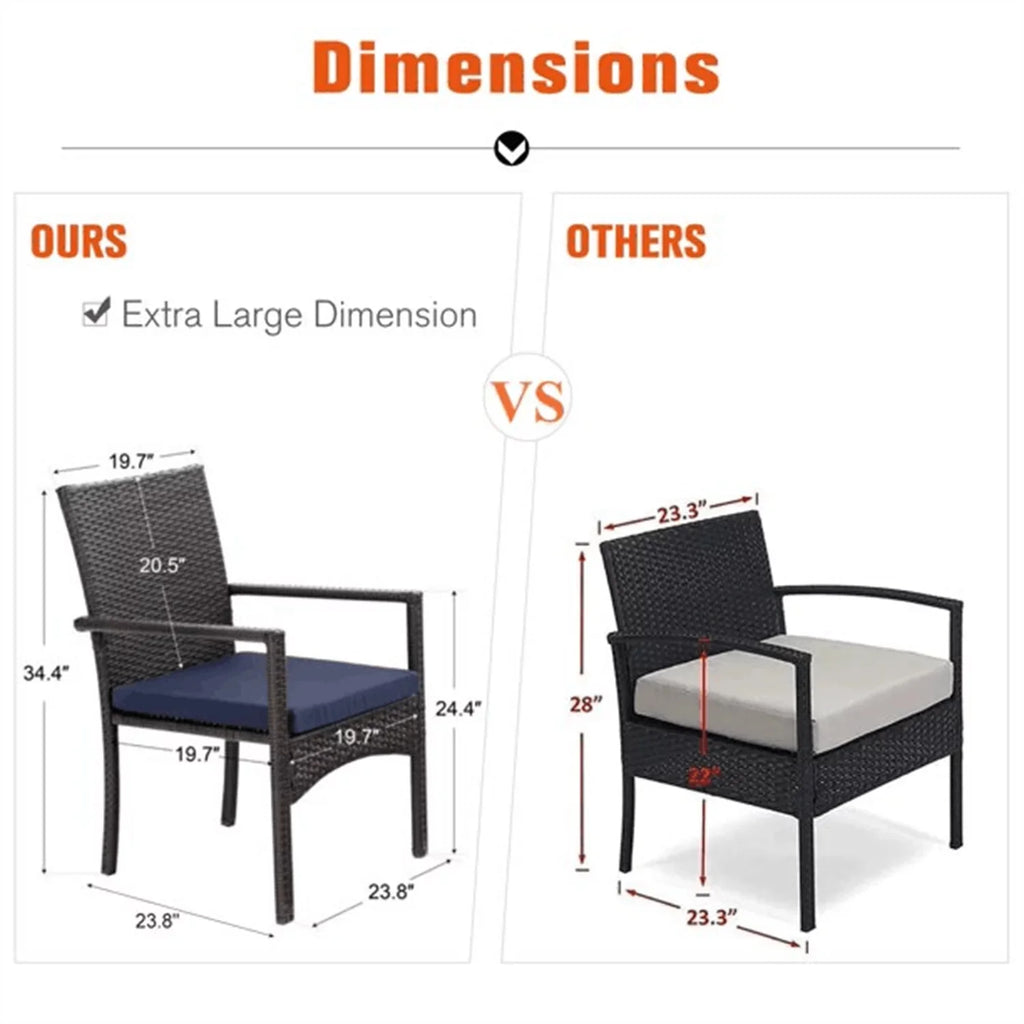 7-Piece Outdoor Patio Dining Set with Metal Table and 6 Rattan Cushioned Armchairs, Navy Blue A1345