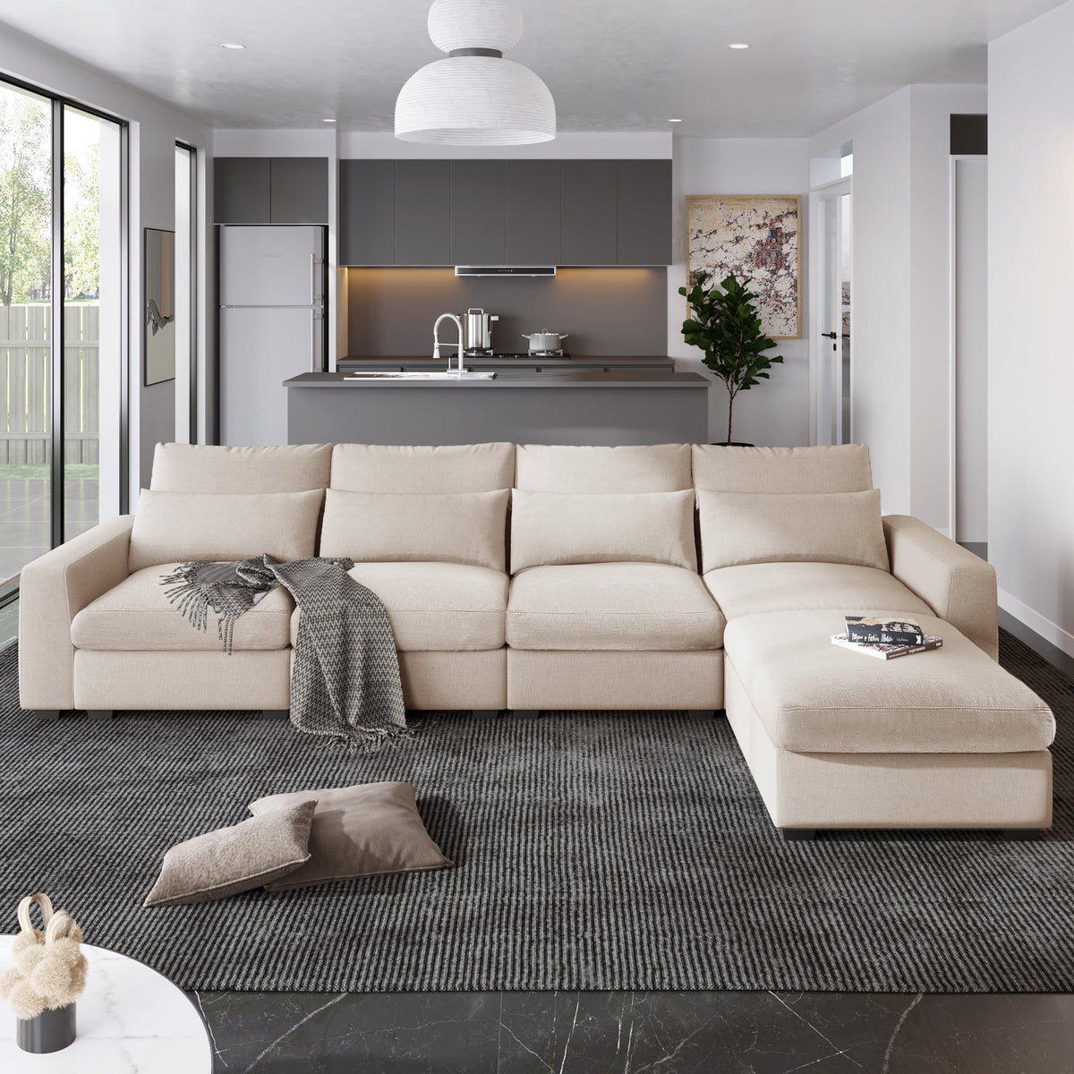Modern L-Shape Feather Filled Sectional Sofa with Reversible Chaise G36843