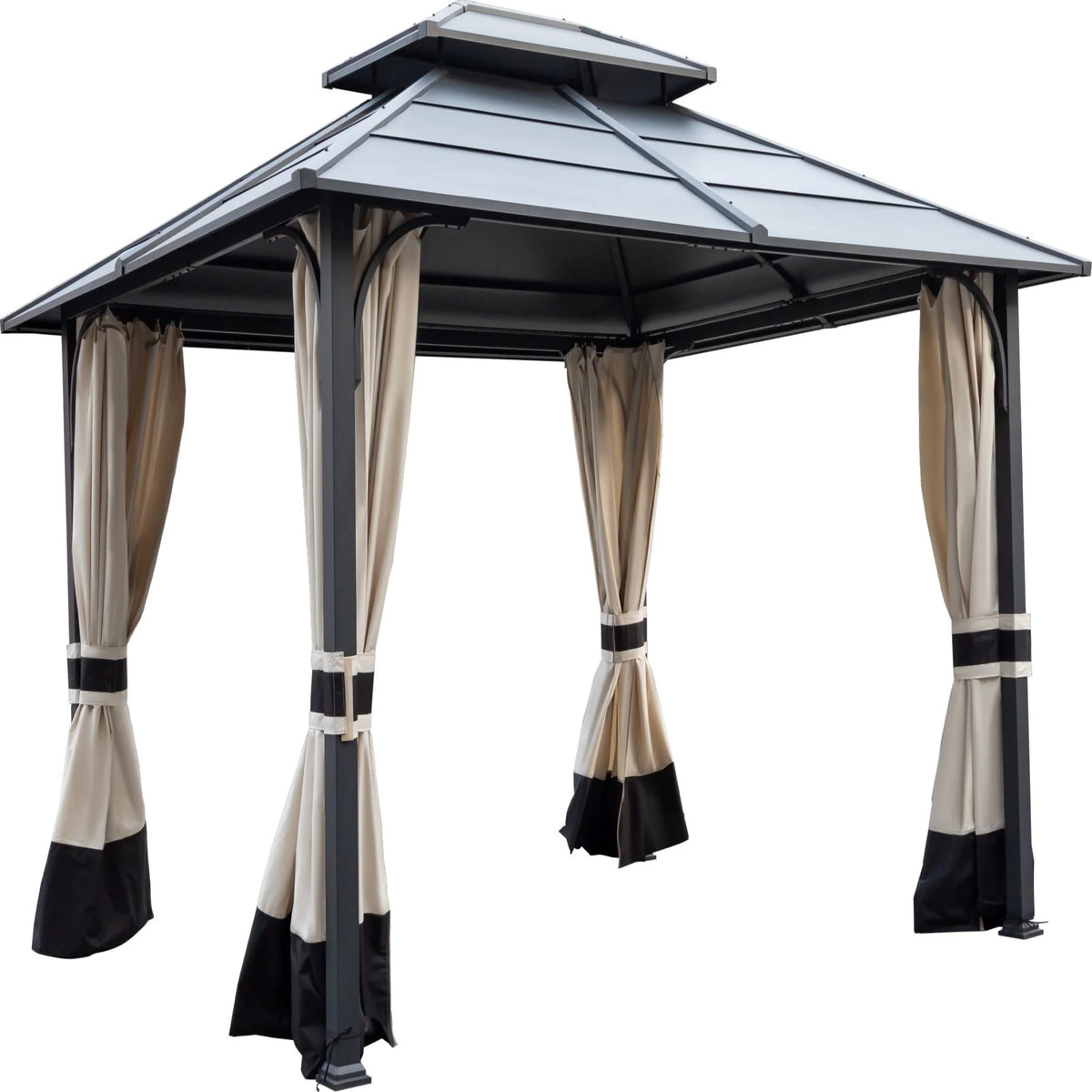 10x12ft Galvanized Steel Hard Top Outdoor Gazebo with Netting and Curtains B2703
