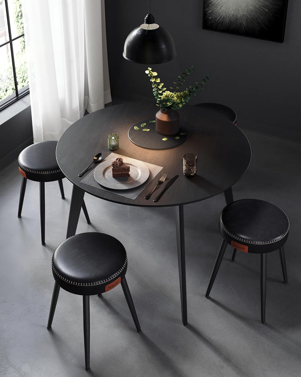 Ink Black Upholstered Dining Stools Set of 2 C96679