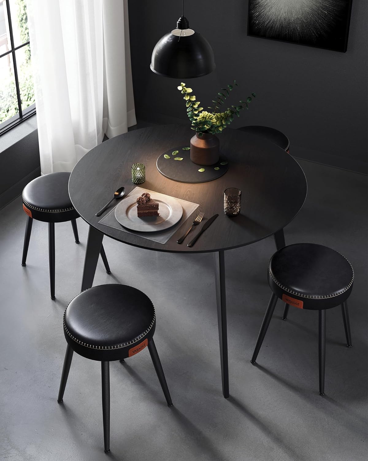 Ink Black Upholstered Dining Stools Set of 2 C96679