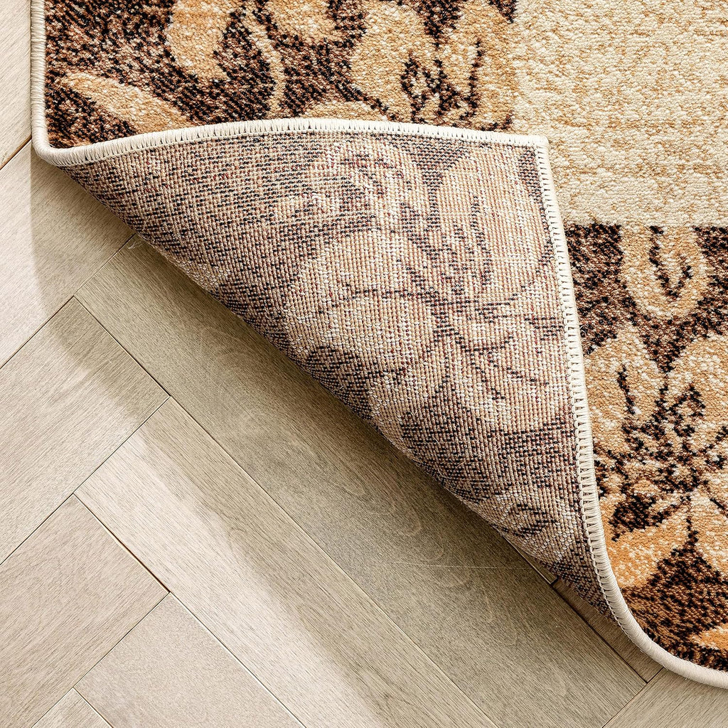 Beige Damask Border Rug 7x10 (6'7 x 9'6) S524018