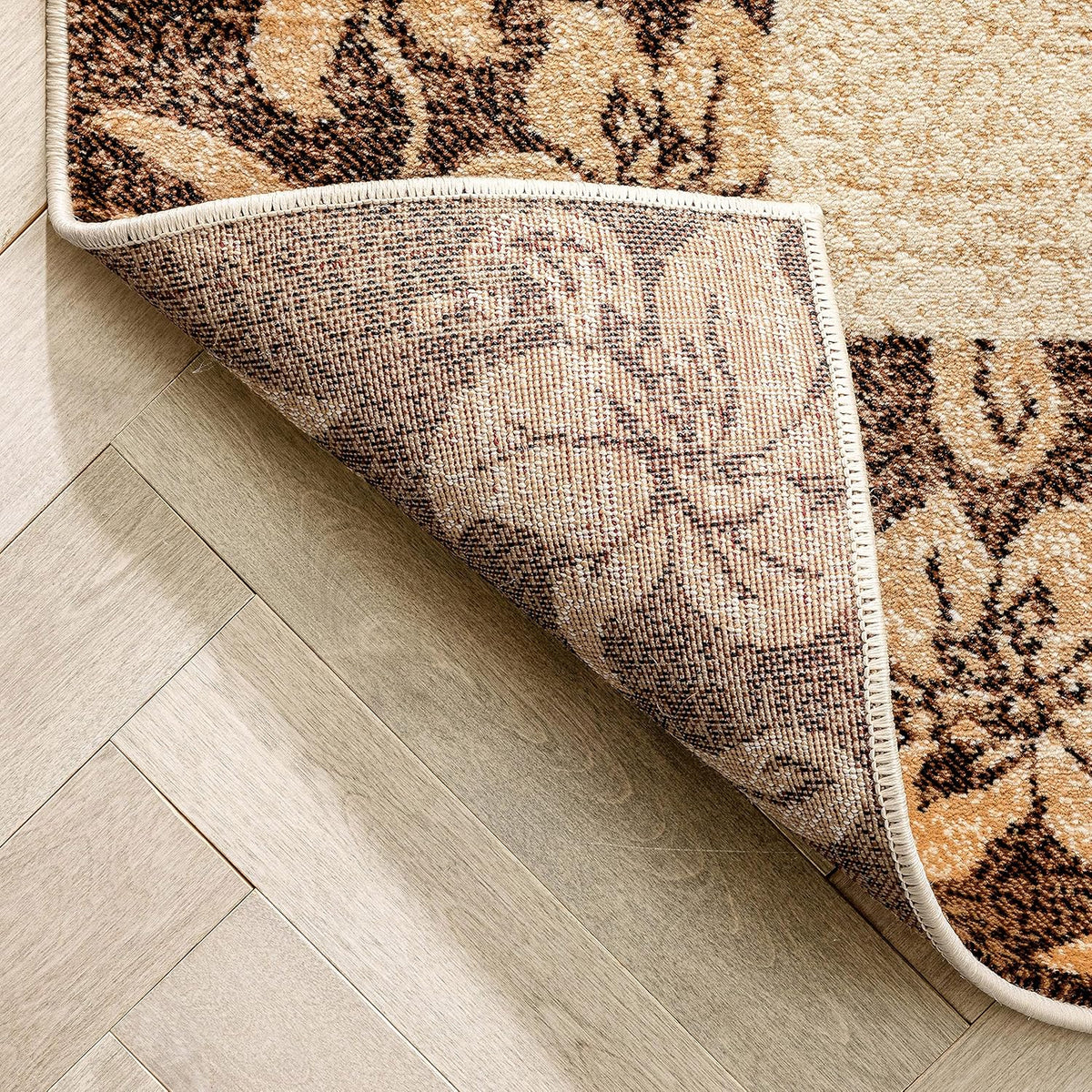 Beige Damask Border Rug 7x10 (6'7 x 9'6) S524018