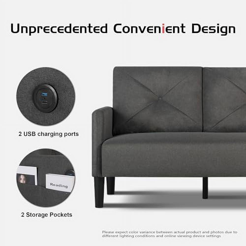 56" Tufted 2 Seater Sofa with Charger Port D6807