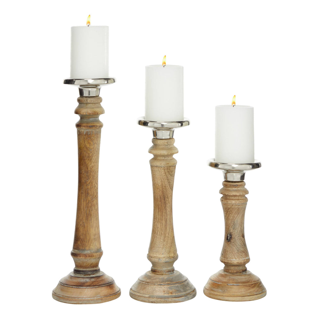 Brown Mango Wood Candle Holder Set of 3 Y254
